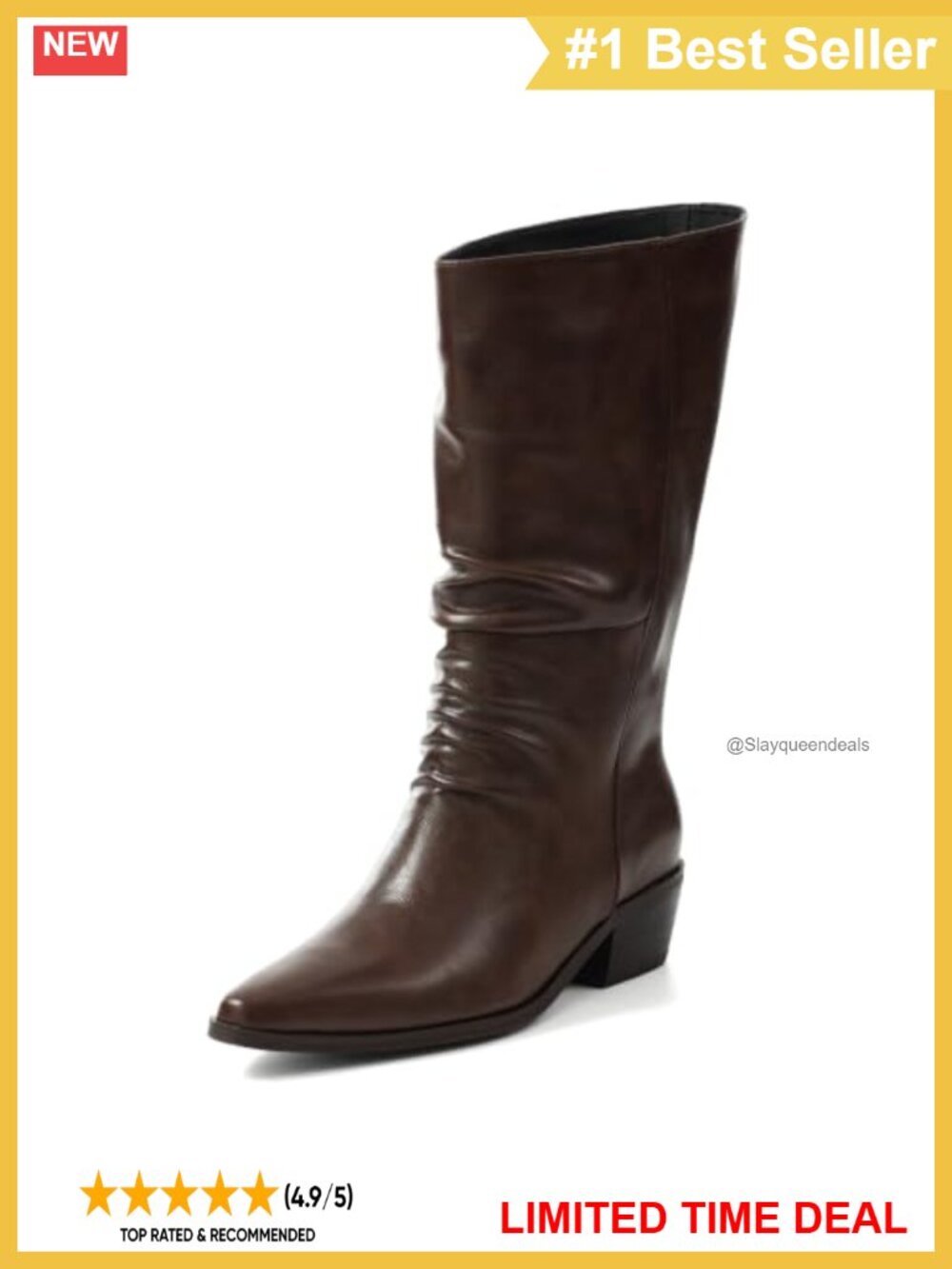 Shoe'N Tale Women's Mid Calf Square Toe Block Heel Pull On Boots Faux Leather